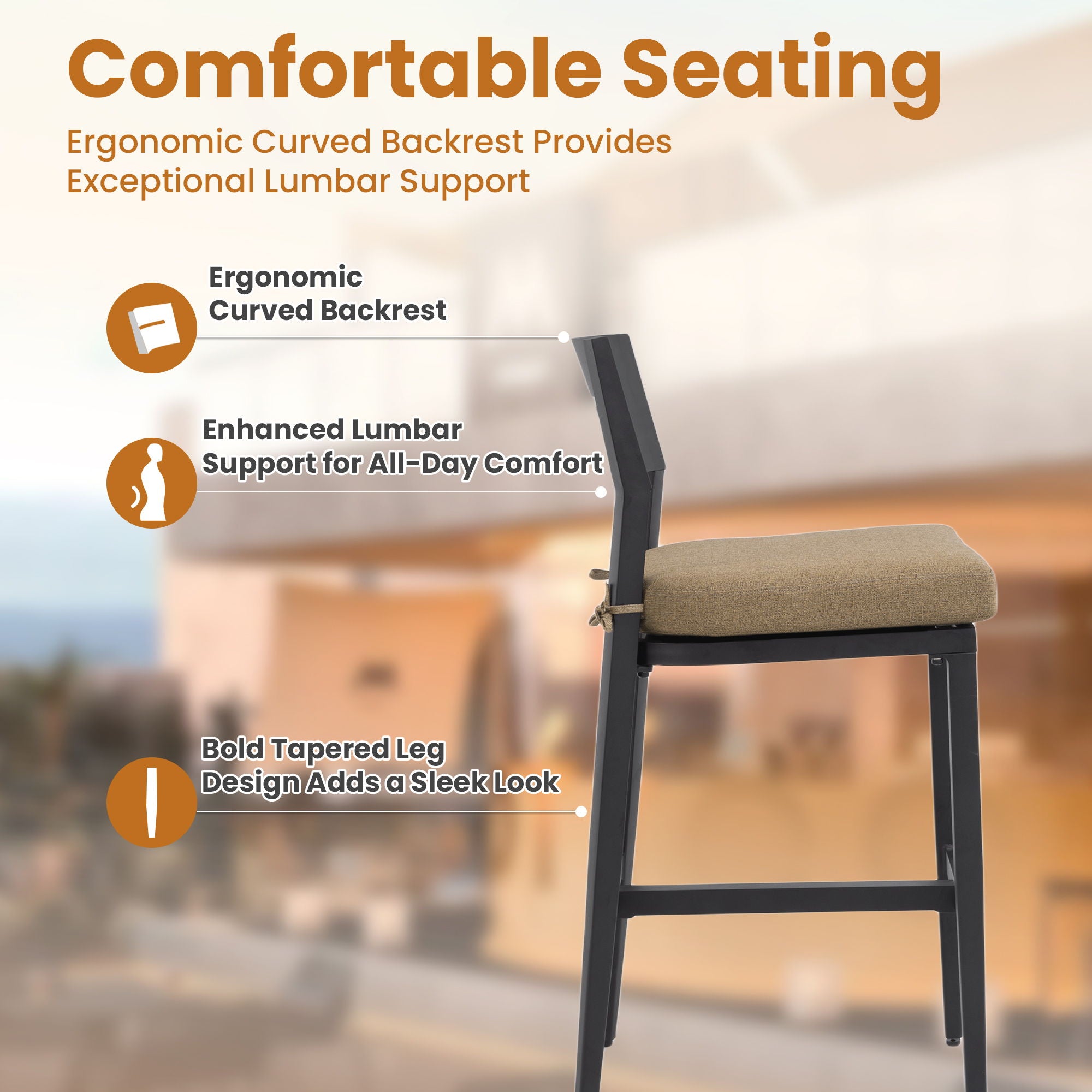 5 Pieces Outdoor Patio Bar Set, Rounded Square Table & 4 Aluminum Bar Stools