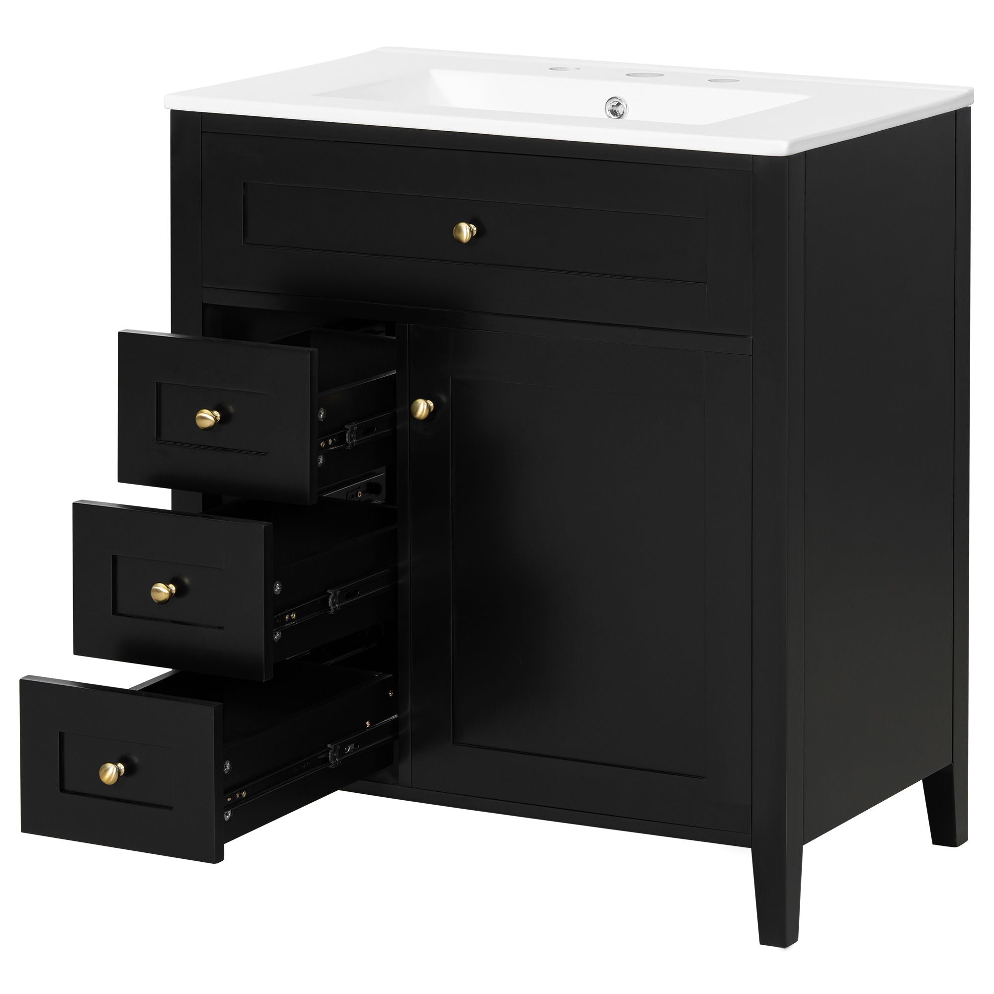 Modern Bathroom Vanity With Sink, 3 Drawers And Adjustable Shelf