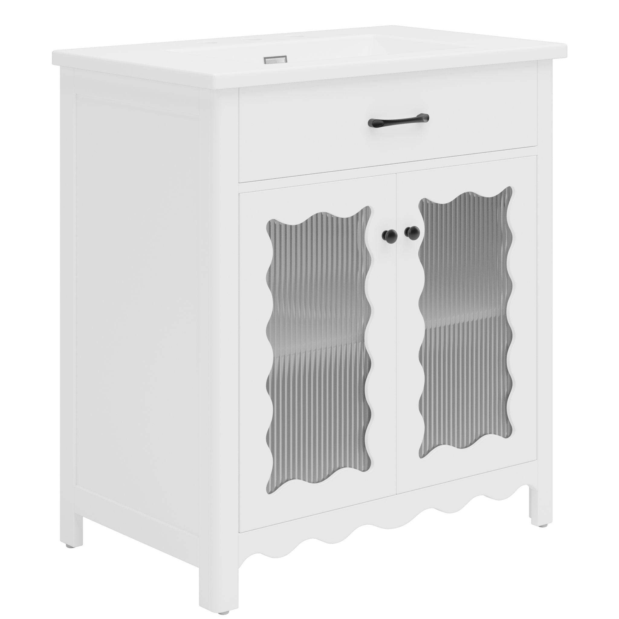Modern Bathroom Vanity With Tempered Glass Doors