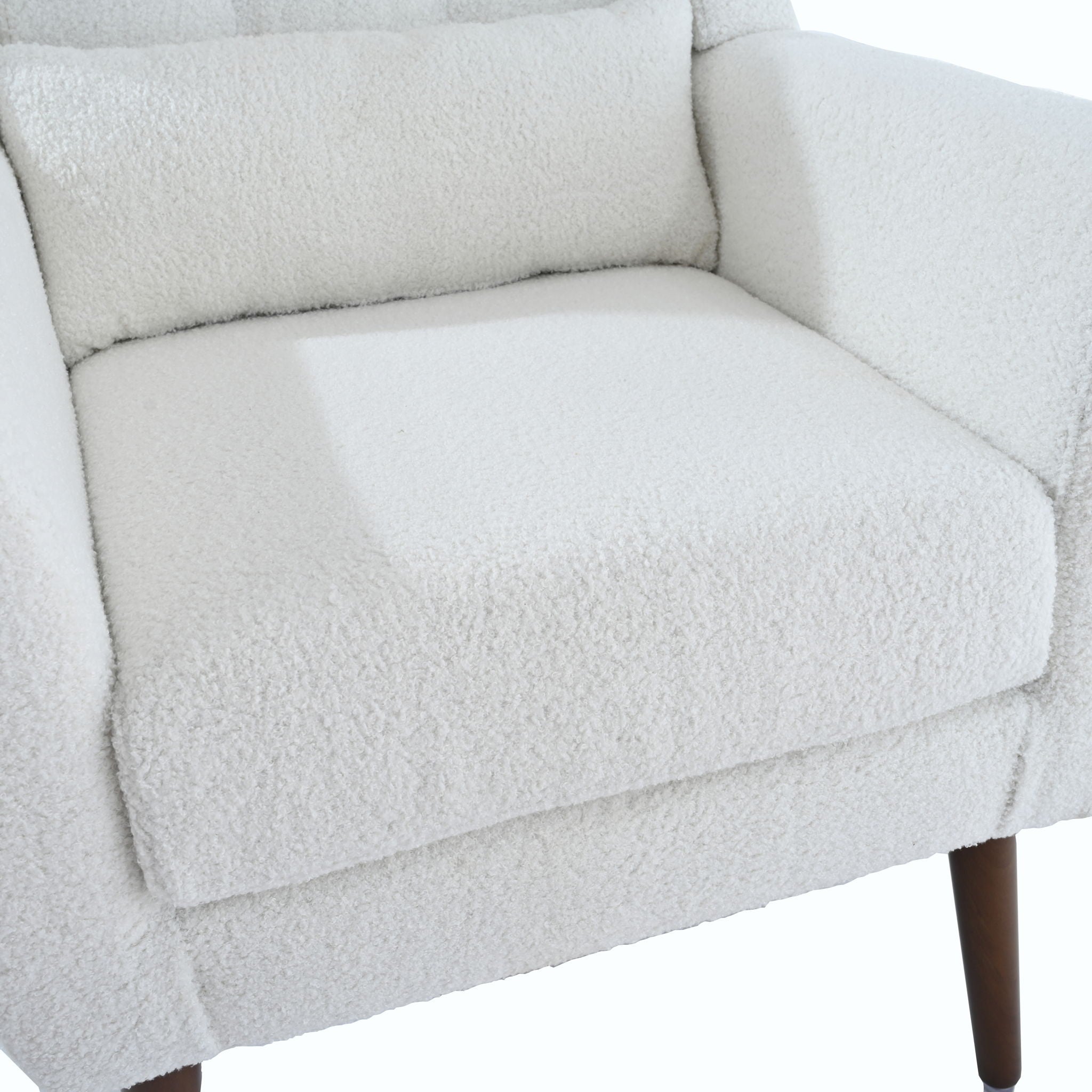 Modern Accent Chair, Arm Chairs For Living Room, Upholstered Mordern Armchair, Comfy Soft Padded Lounge Chair In Small Space, Bedroom, With Pillow, Solid Wood Leg