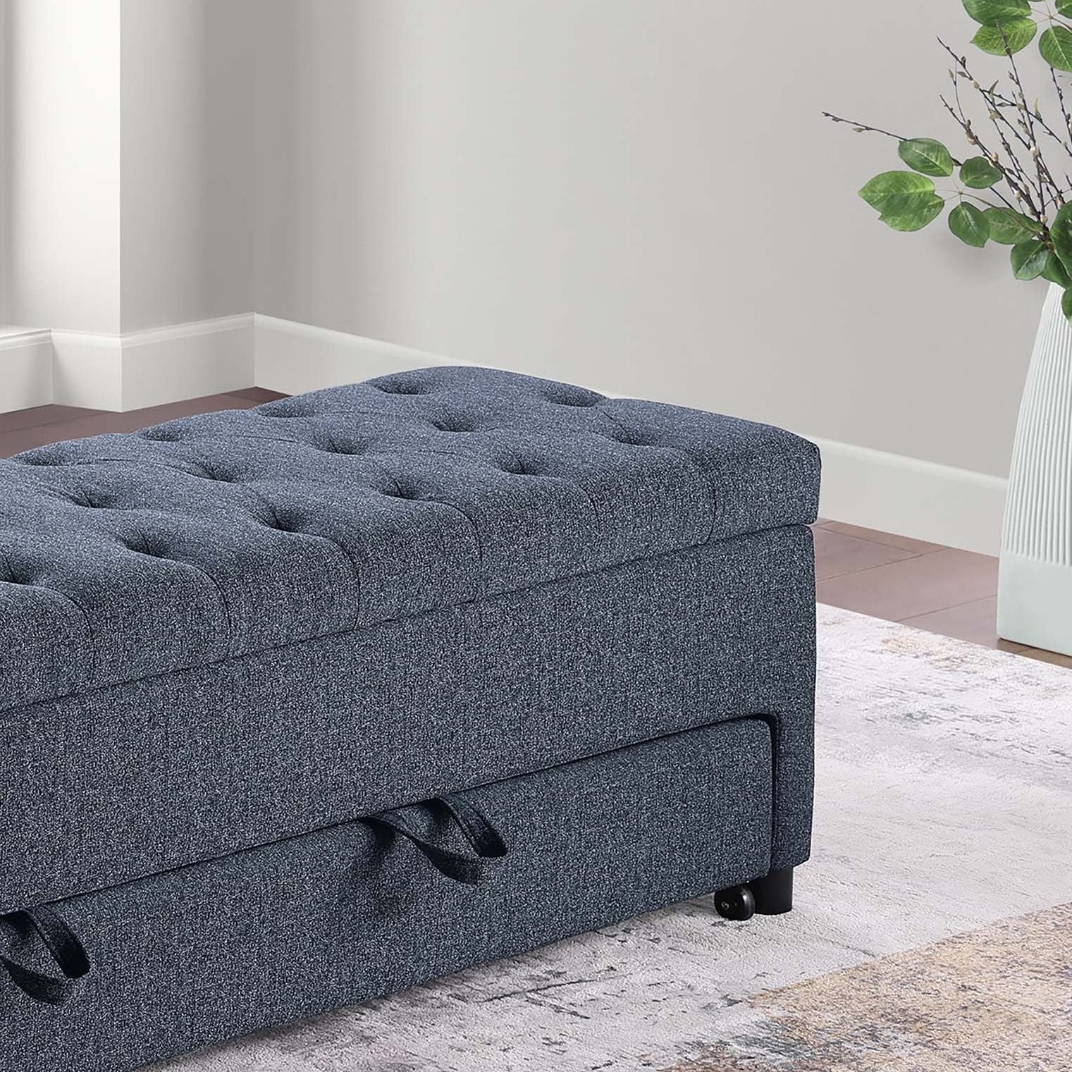 Storage Ottoman With Tufted Seat And Underseat Drawer