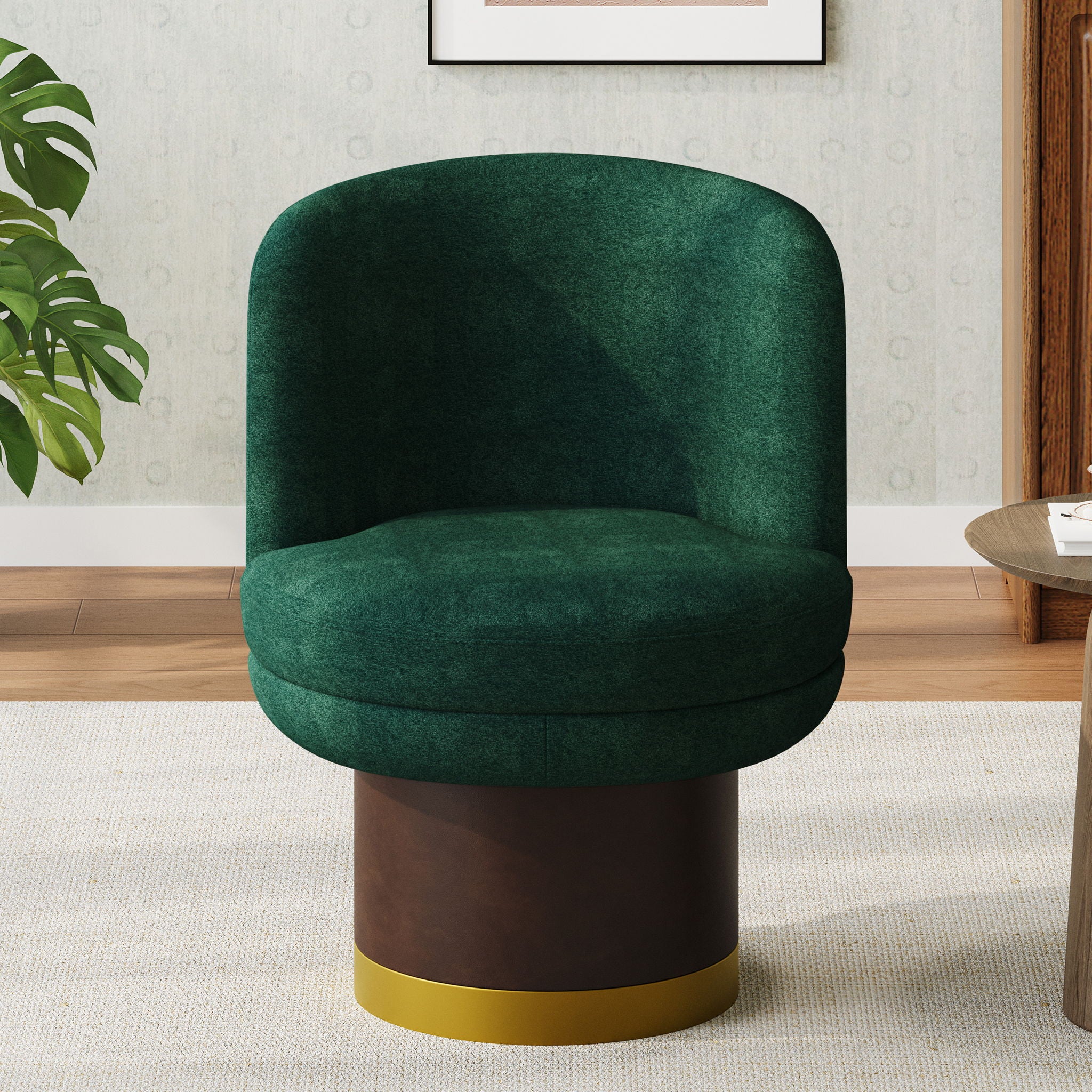 Round Swivel Accent Chair With Ergonomic Backrest For Living Room