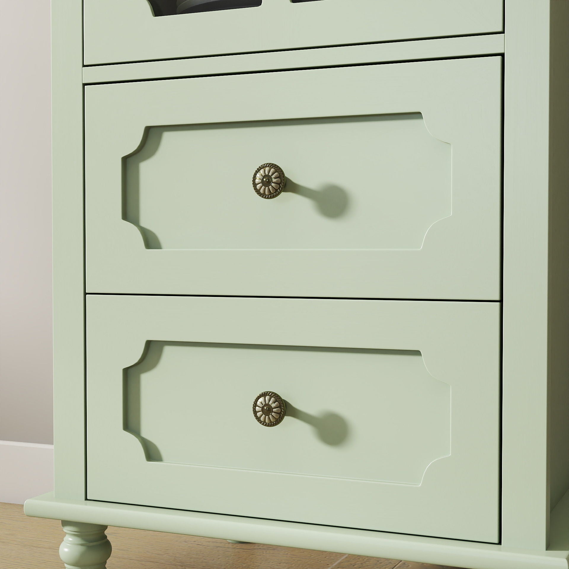 Minimalism Buffet Cabinet With Glass Doors And Double Drawer