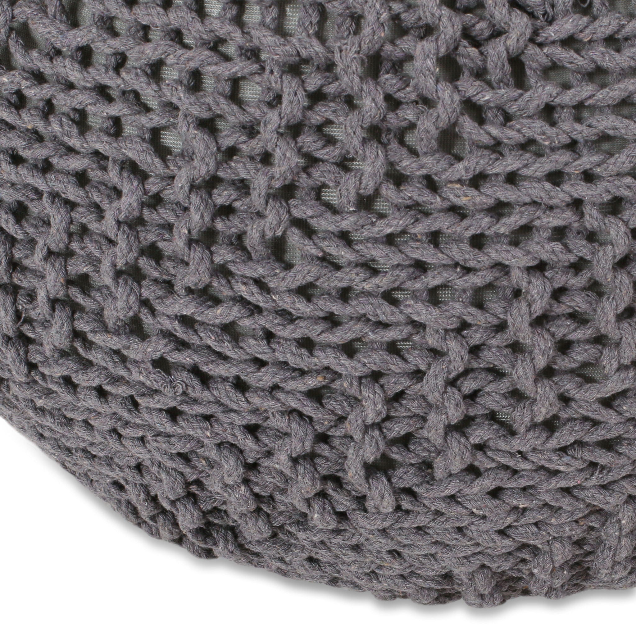 Hazel - Modern Knitted Cotton Yarn Round Pouf With Eco Friendly Pet Fibers - Dark Gray