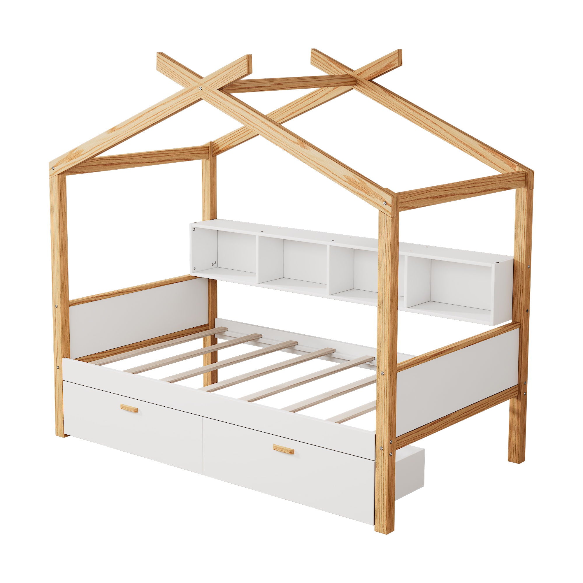 House Bed With Bookshelf Storage