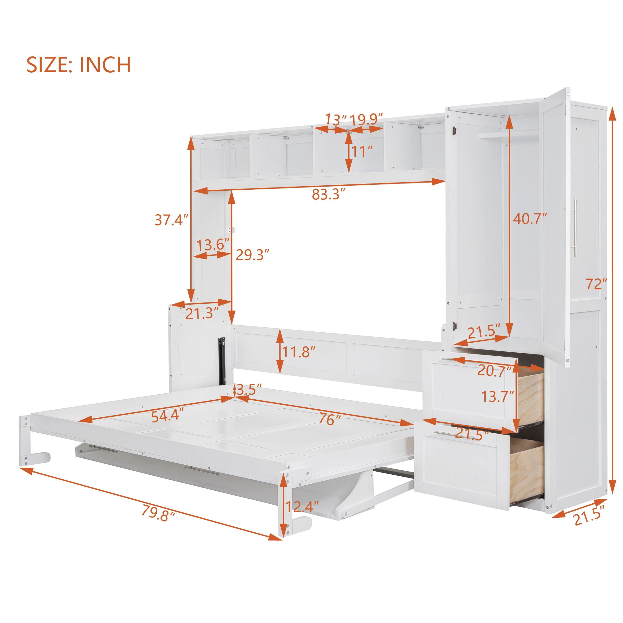 Space Saving Murphy Wall Bed With Closet And Drawers