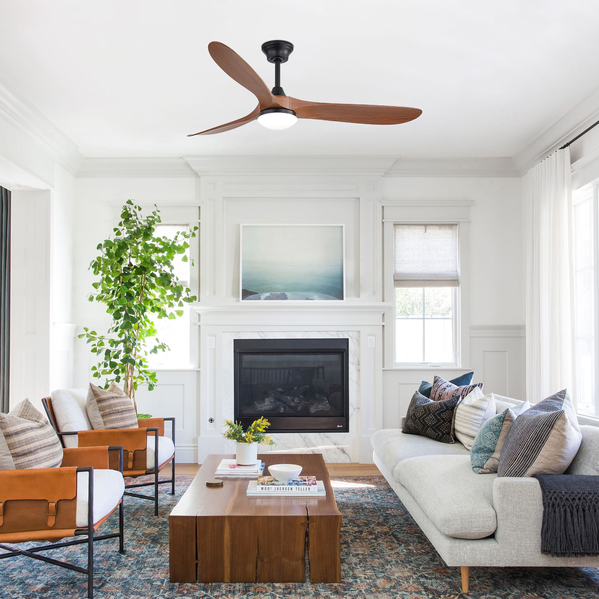 Smart Ceiling Fan With Lights, 3 Blades, Reversible Quiet DC Motor For Indoor