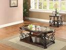 Laney  Glass Top Coffee and End Table Set Dark Merlot