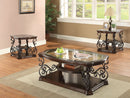 Laney  Glass Top Coffee and End Table Set Dark Merlot