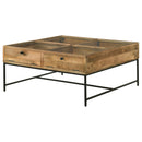 Stephie 4-drawer Square Glass Top Coffee Table Honey Brown