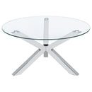Kenzie Round Tempered Glass Top Cocktail Coffee Table Chrome
