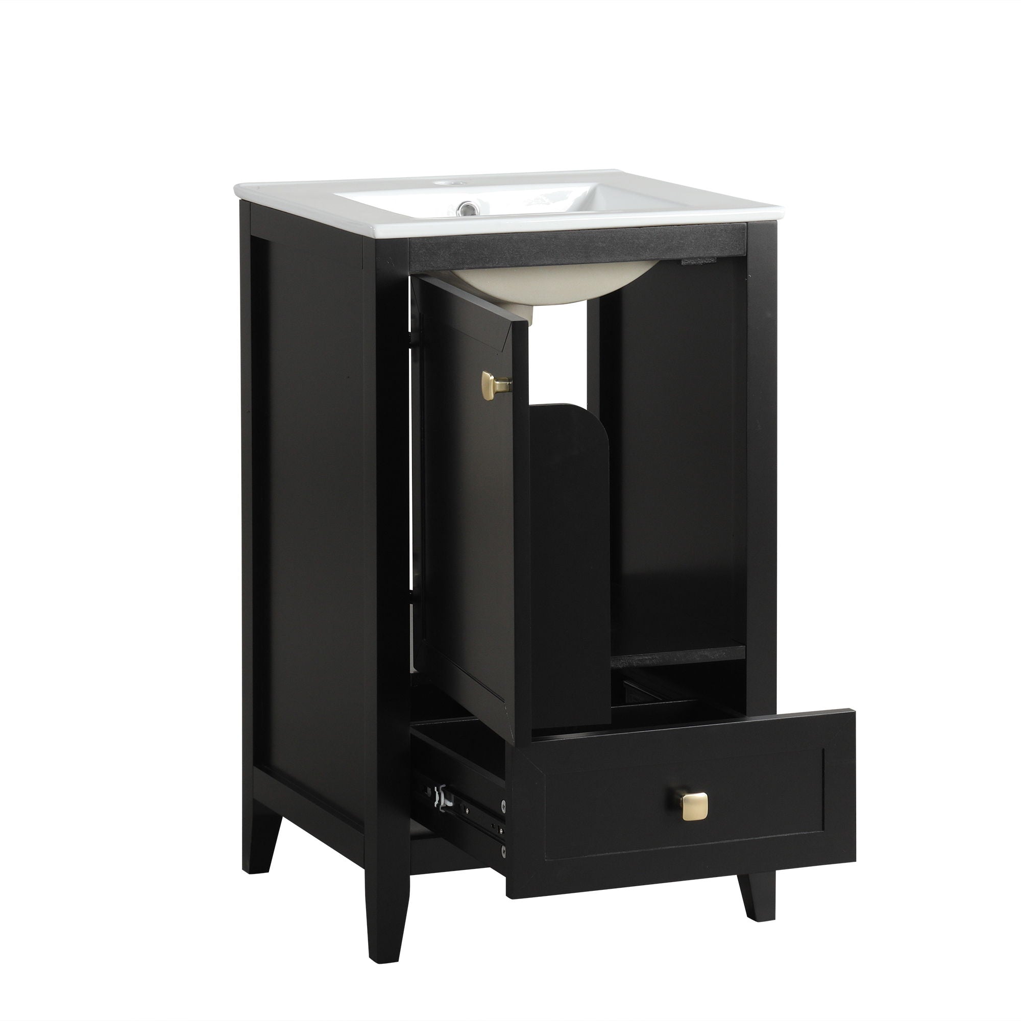 20" Bathroom Vanity With Sink Cabinet With Soft Closing Door, Drawer & Storage Rack - Black