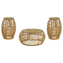 Dahlia  Round Rattan Coffee and End Table Set Natural