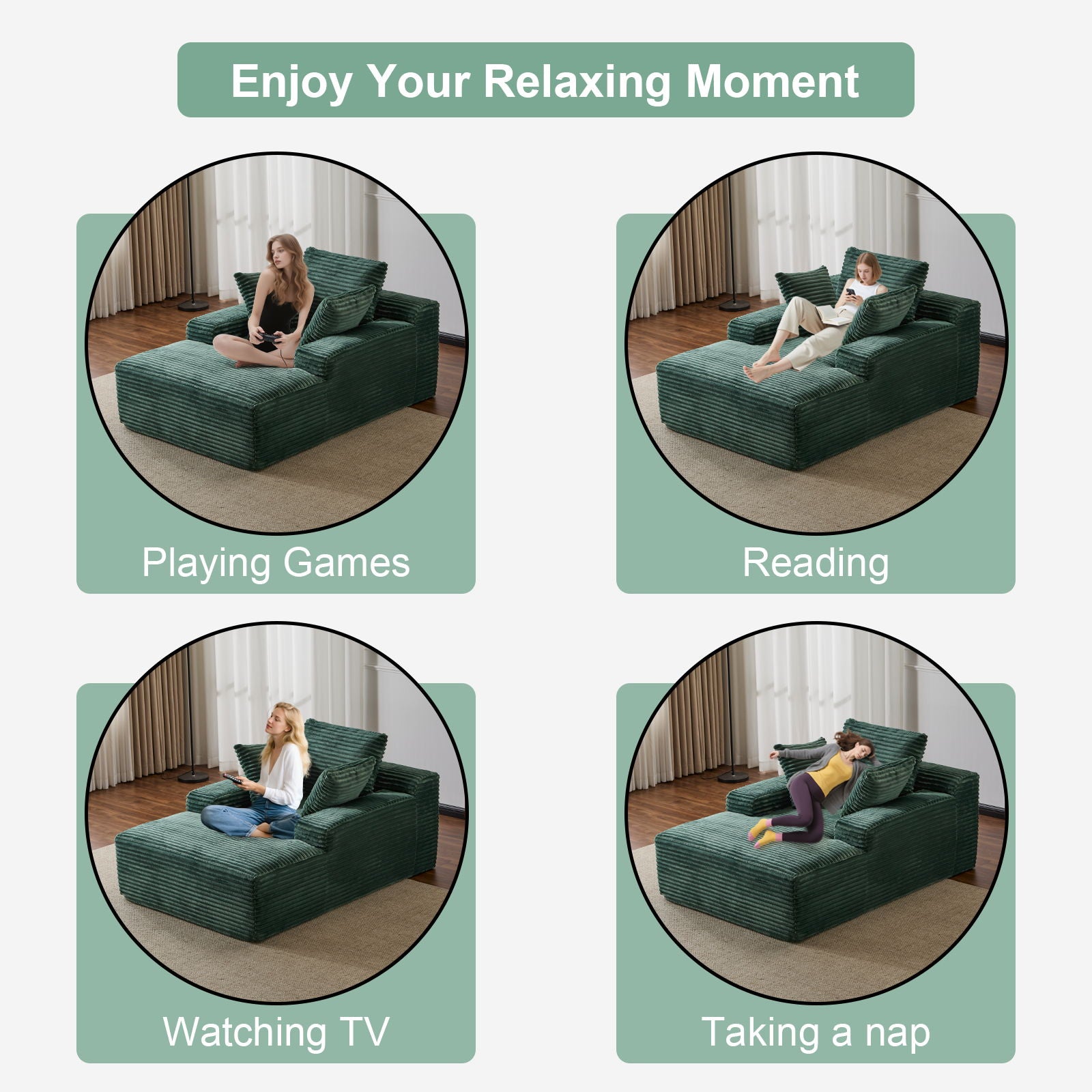 Oversized Chaise Lounge Chair Cozy Cloud Couch With 3 Throw Pillows And Wide Armrest