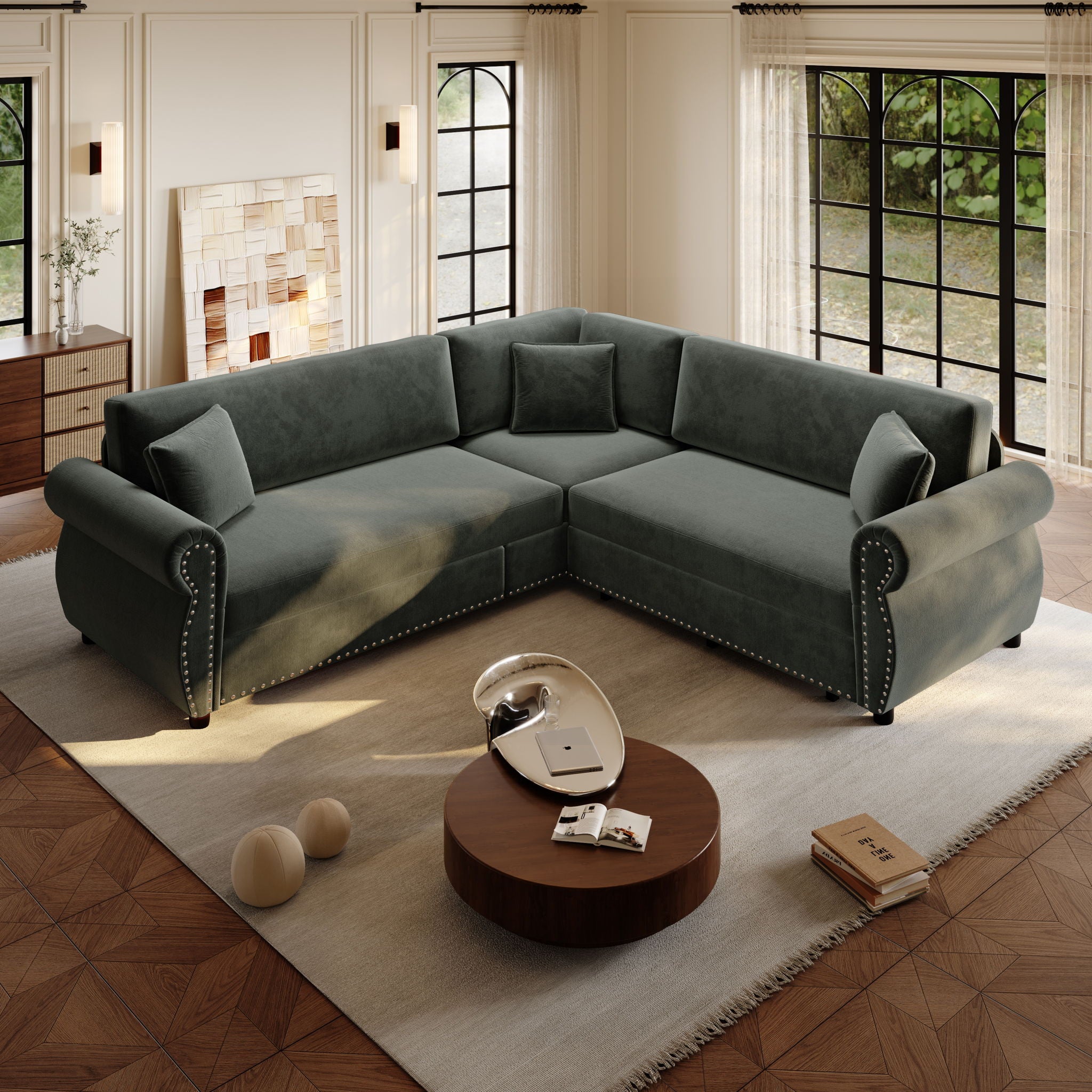L-Shaped Sofa Couch With Pull-Out Bed