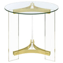 Janessa Round Glass Top Acrylic Leg End Table Matte Brass