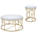 Elise  Round Mirror Top Coffee and End Table Set Gold