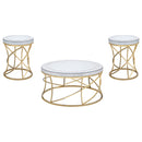 Elise  Round Mirror Top Coffee and End Table Set Gold