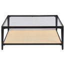 Amherst Glass Top Metal with Cane Shelf Coffee Table Black