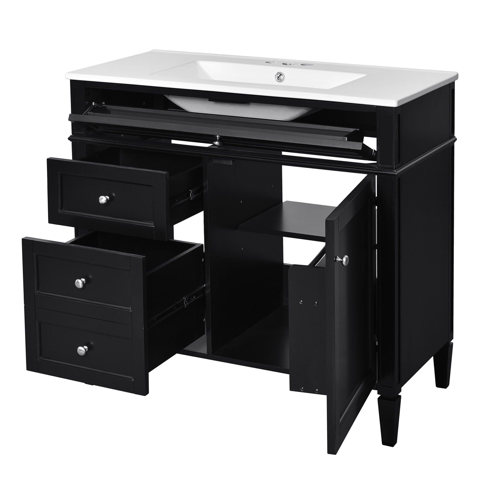 Bathroom Vanity With Top Sink, 2 Drawers And Tip Out Drawer