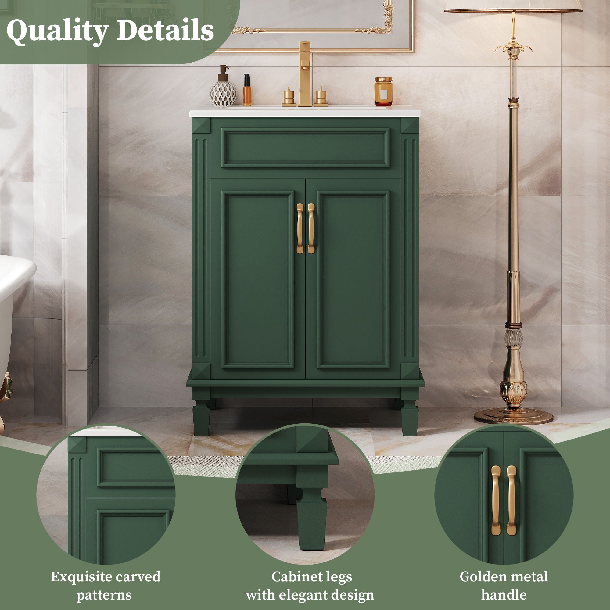 Bathroom Vanity With Top Sink, Cabinet With 2 Soft Closing Doors