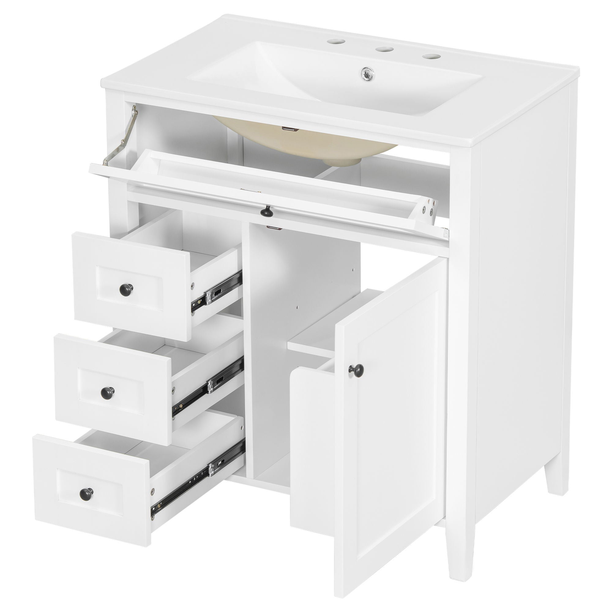 Modern Bathroom Vanity With Sink, 3 Drawers And Adjustable Shelf