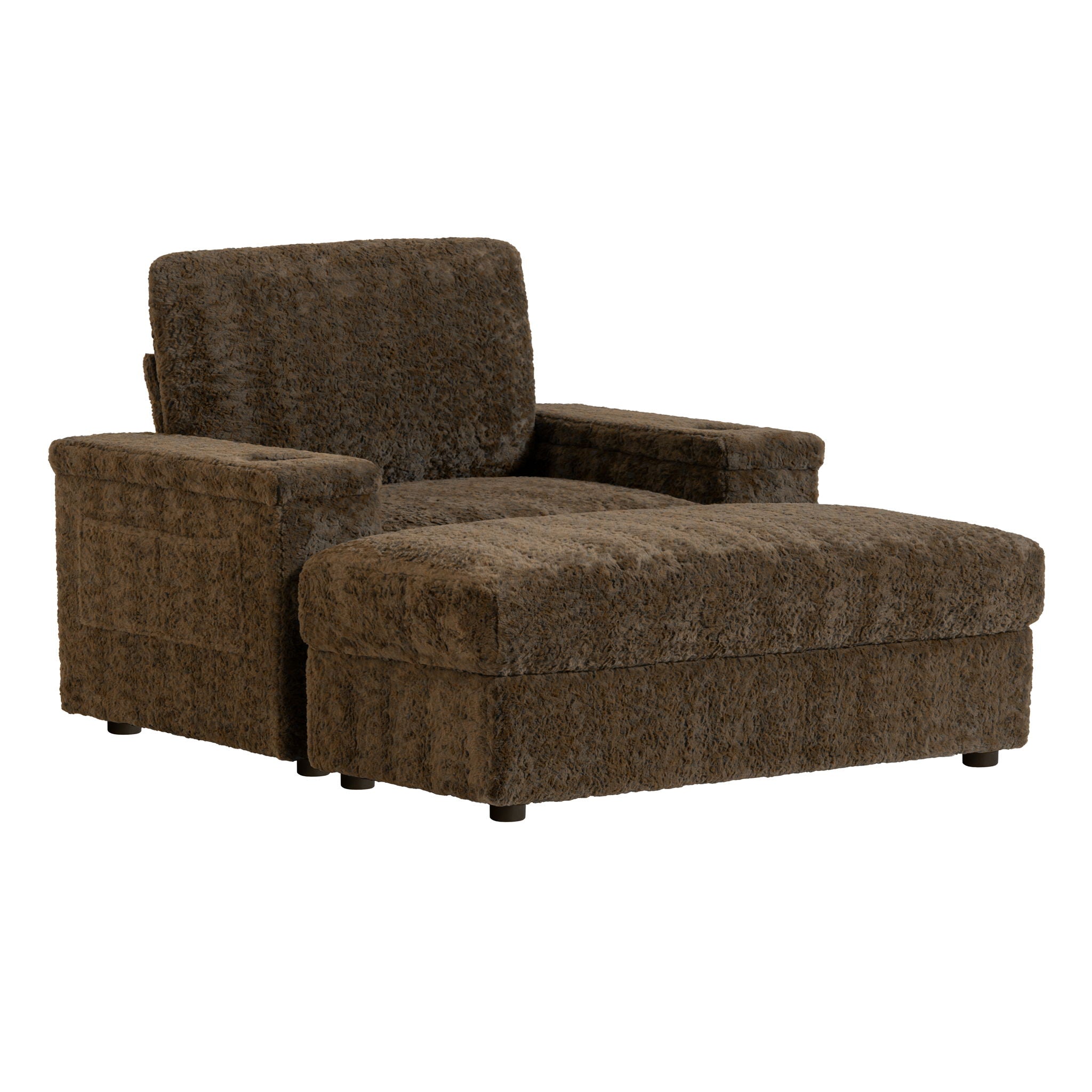 Oversized Chaise Lounge Indoor Rabbit Fur Sofa Bed With Storage Ottoman And Armrests Cup Holders With Deep Seat