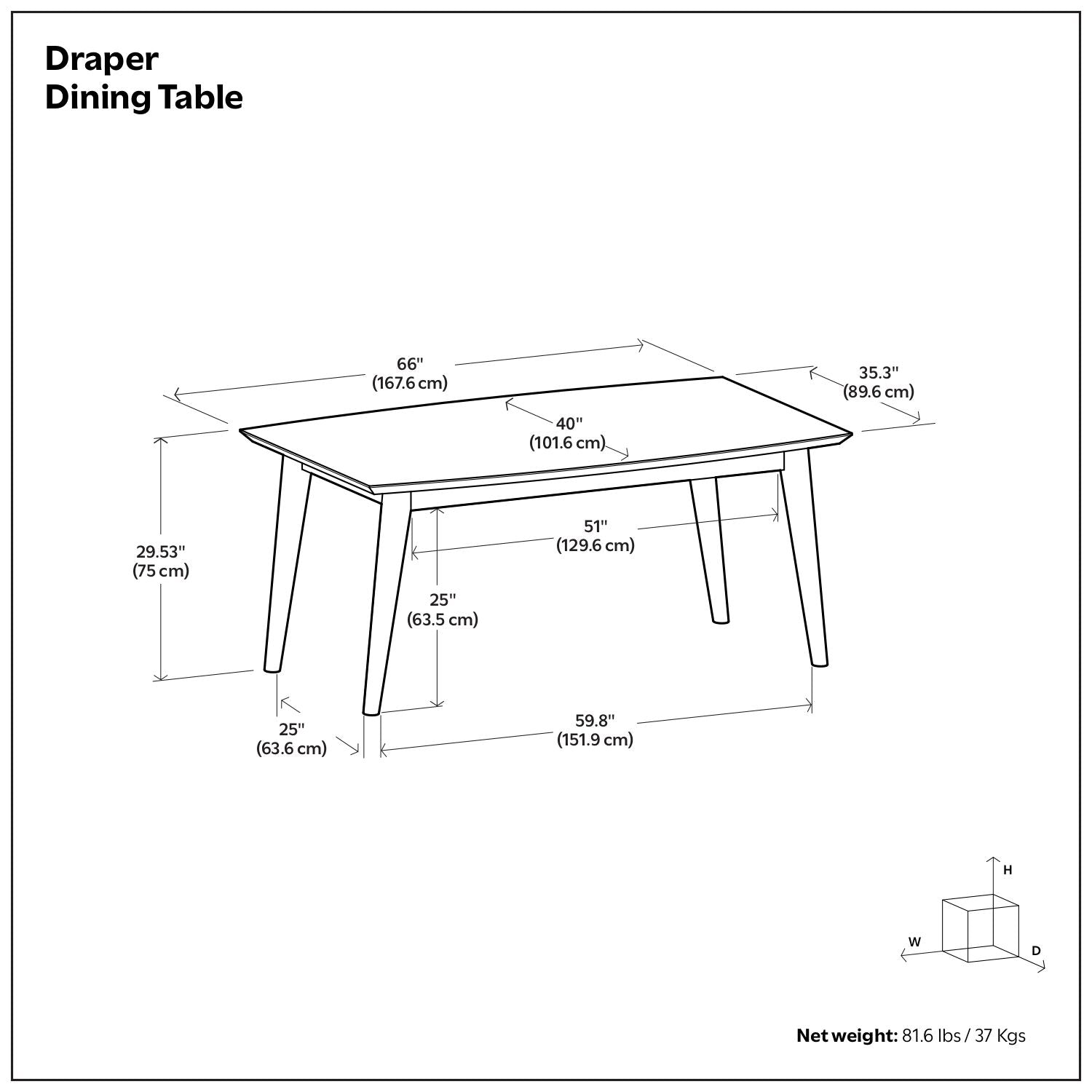 Draper - Dining Table, Rectangular Top