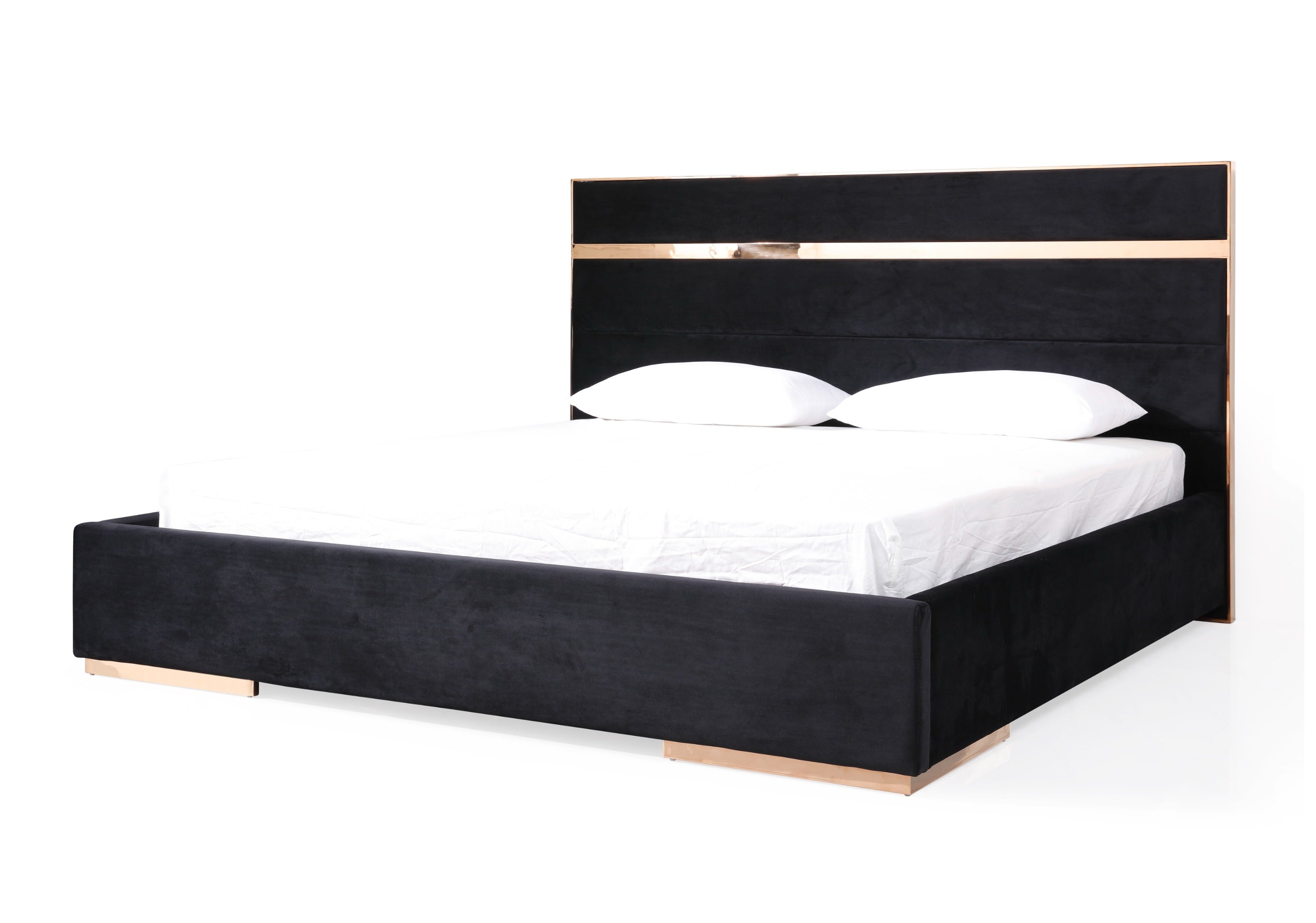Nova Domus Cartier Modern Black Velvet & Rosegold Bed