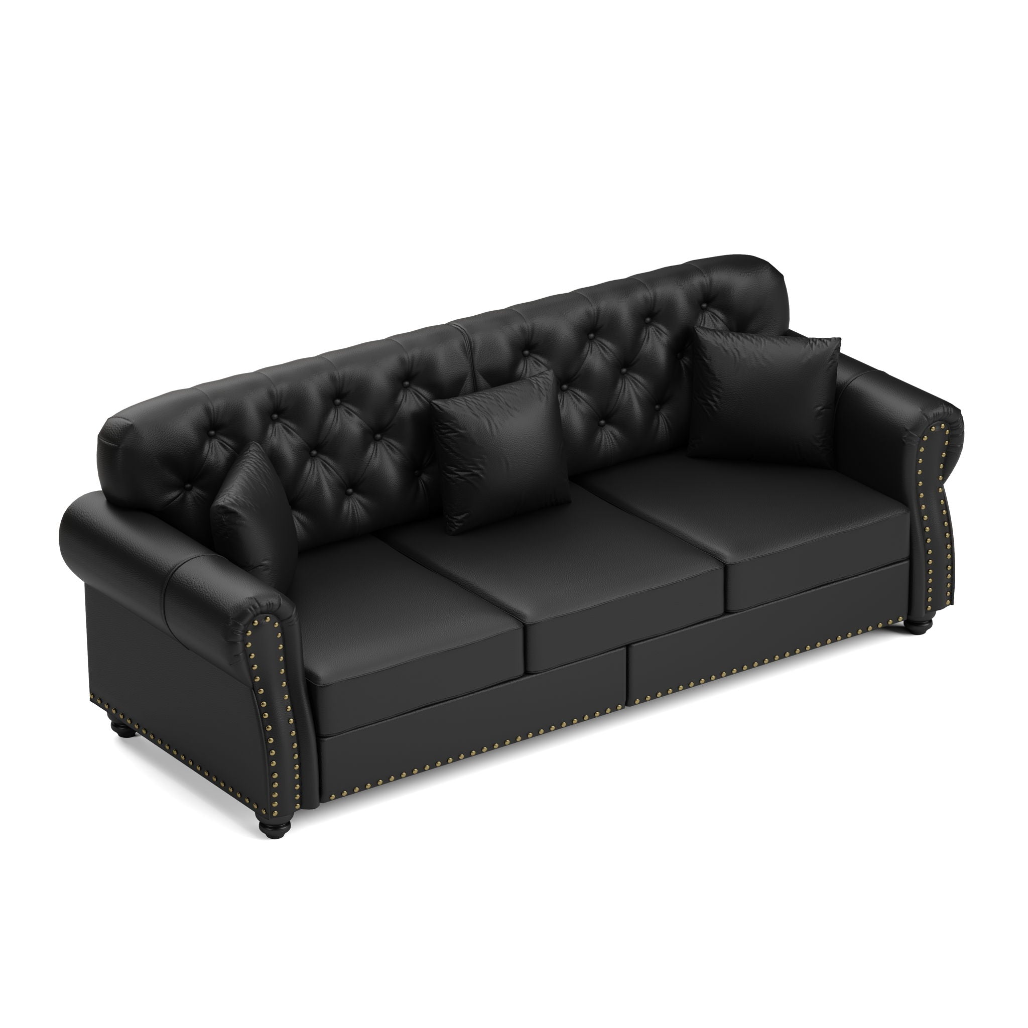 Upholstered Sofa With Nailhead Trim, Rolled Armrests With Ottoman