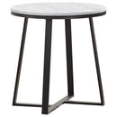 Hugo Round Faux Marble End Table White and Matte Black