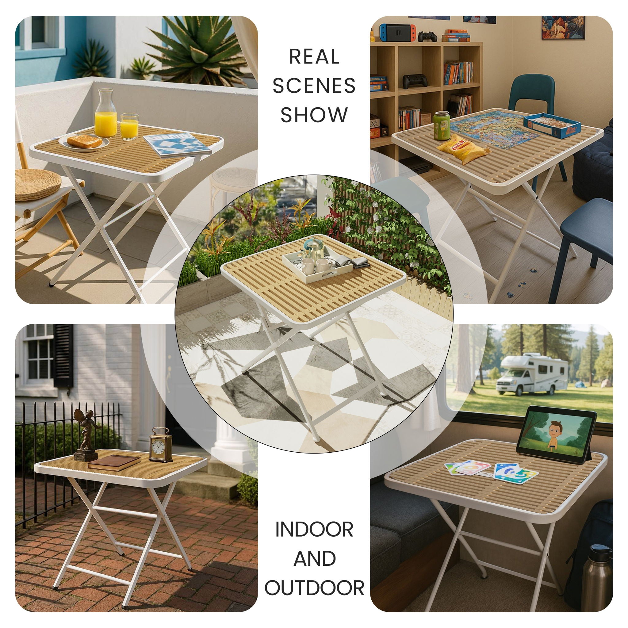 4 Piece Set Of Modern Color Block Designed Single Chairs With Folding Square Table