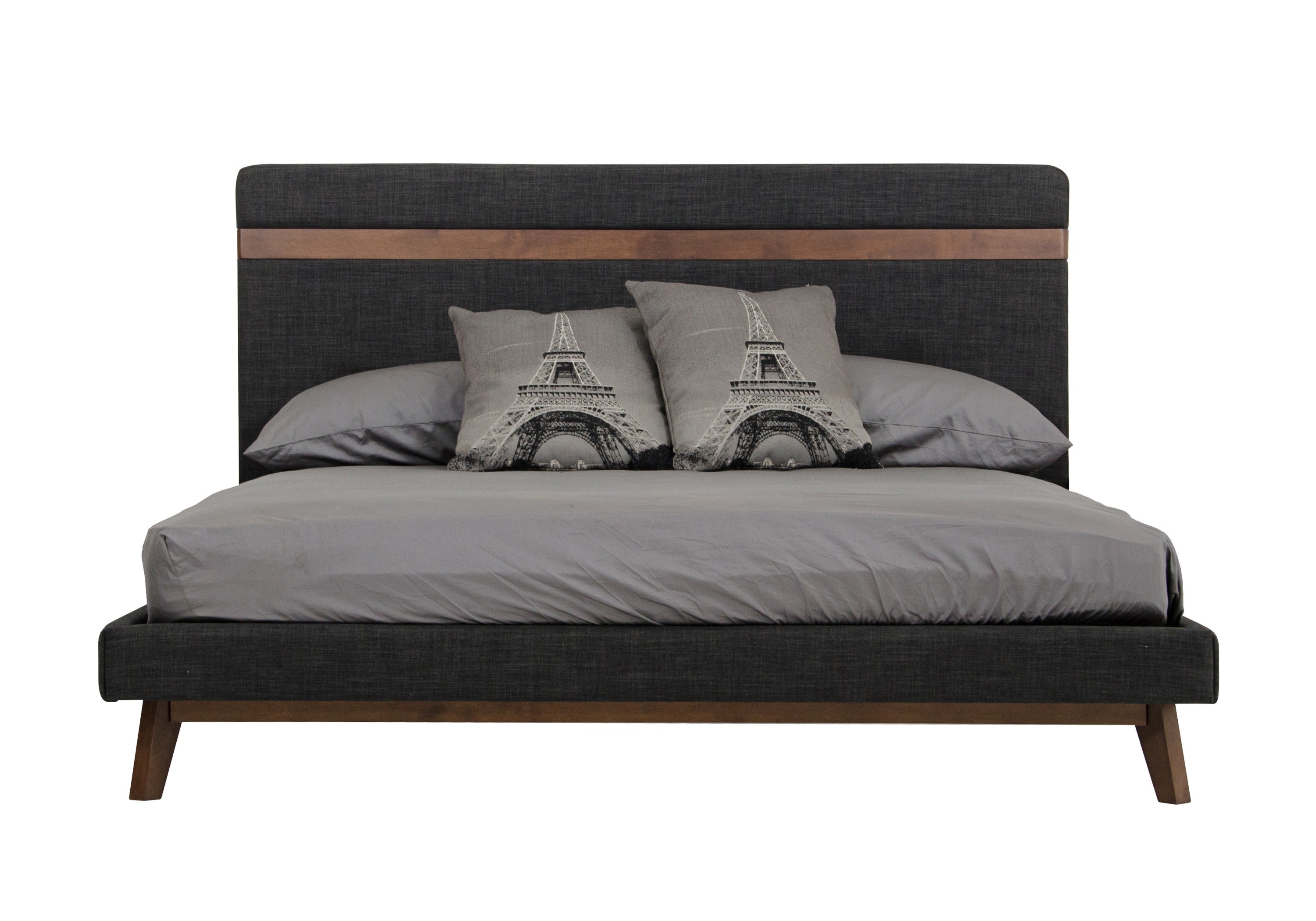 Nova Domus Dali Mid-Century Grey Fabric & Walnut Bed