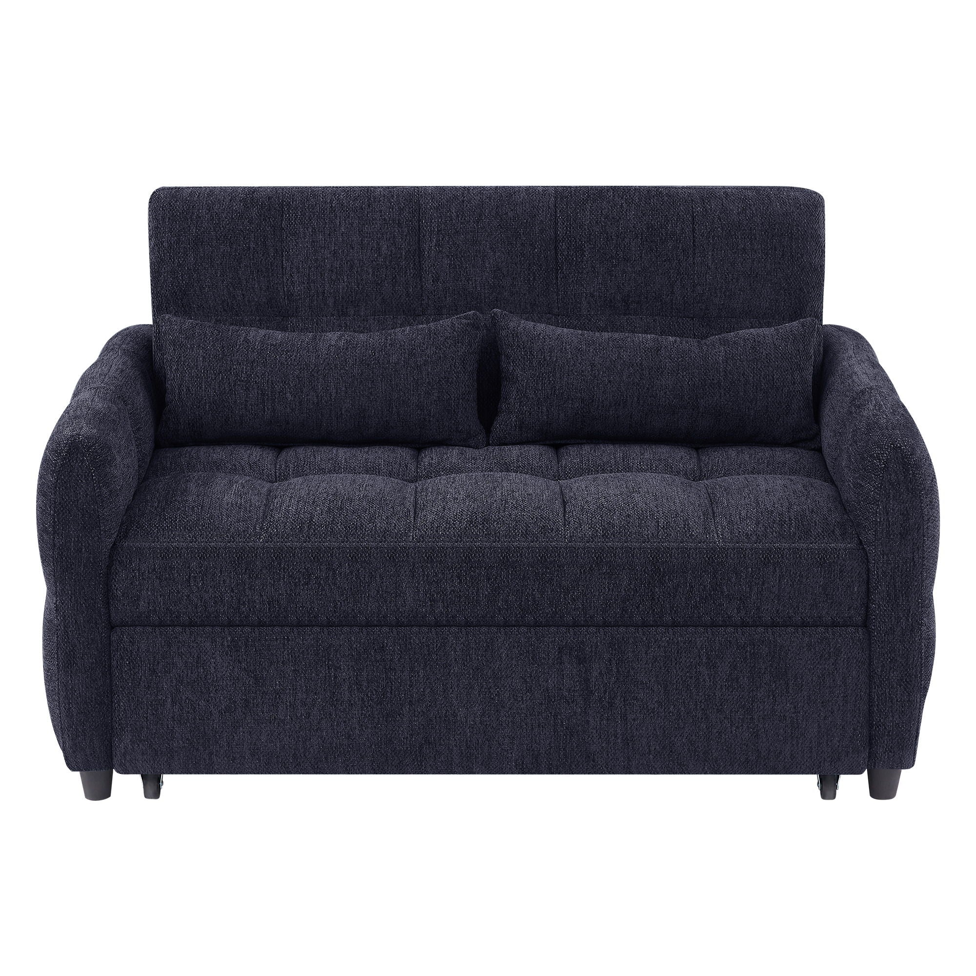 Loveseat Sofa Pull-Out Bed With Adjustable Backrest, 3 USB Ports And 2 Lumbar Pillows For Living Room