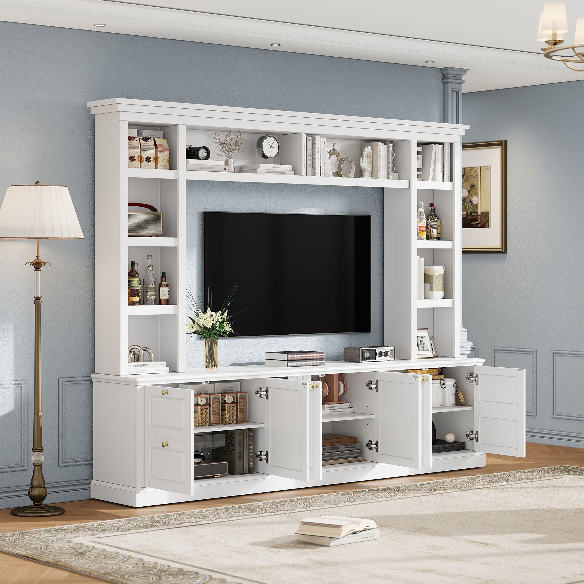 All-In-One TV Stand With Bookcase For TVs Up To 70"