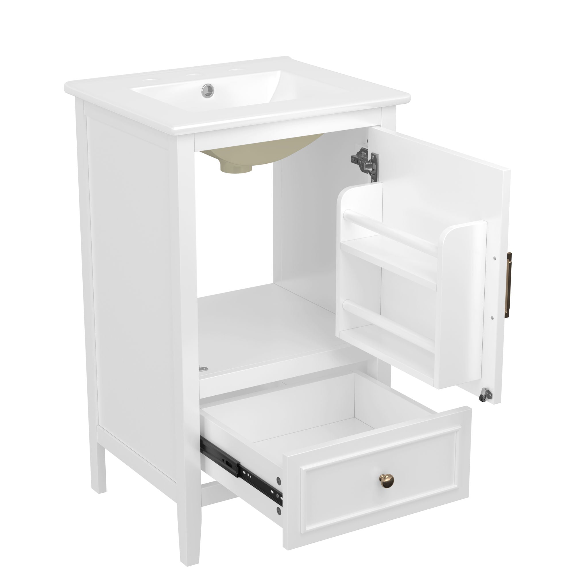 Modern Bathroom Vanity With Sink, Cabinet Storage, Drawer & Adjustable Feet