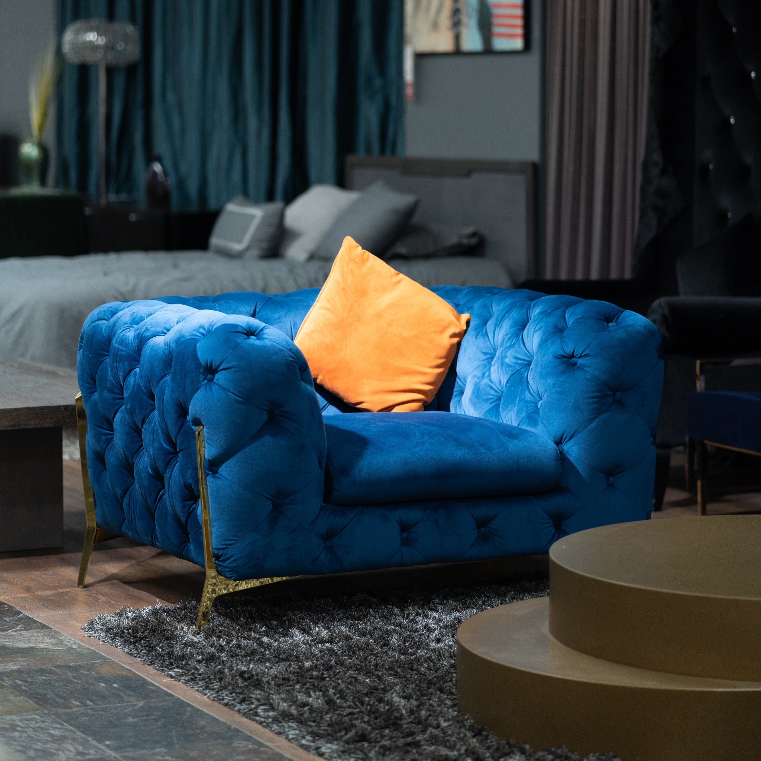 Divani Casa Sheila - Transitional Dark Blue Fabric Chair