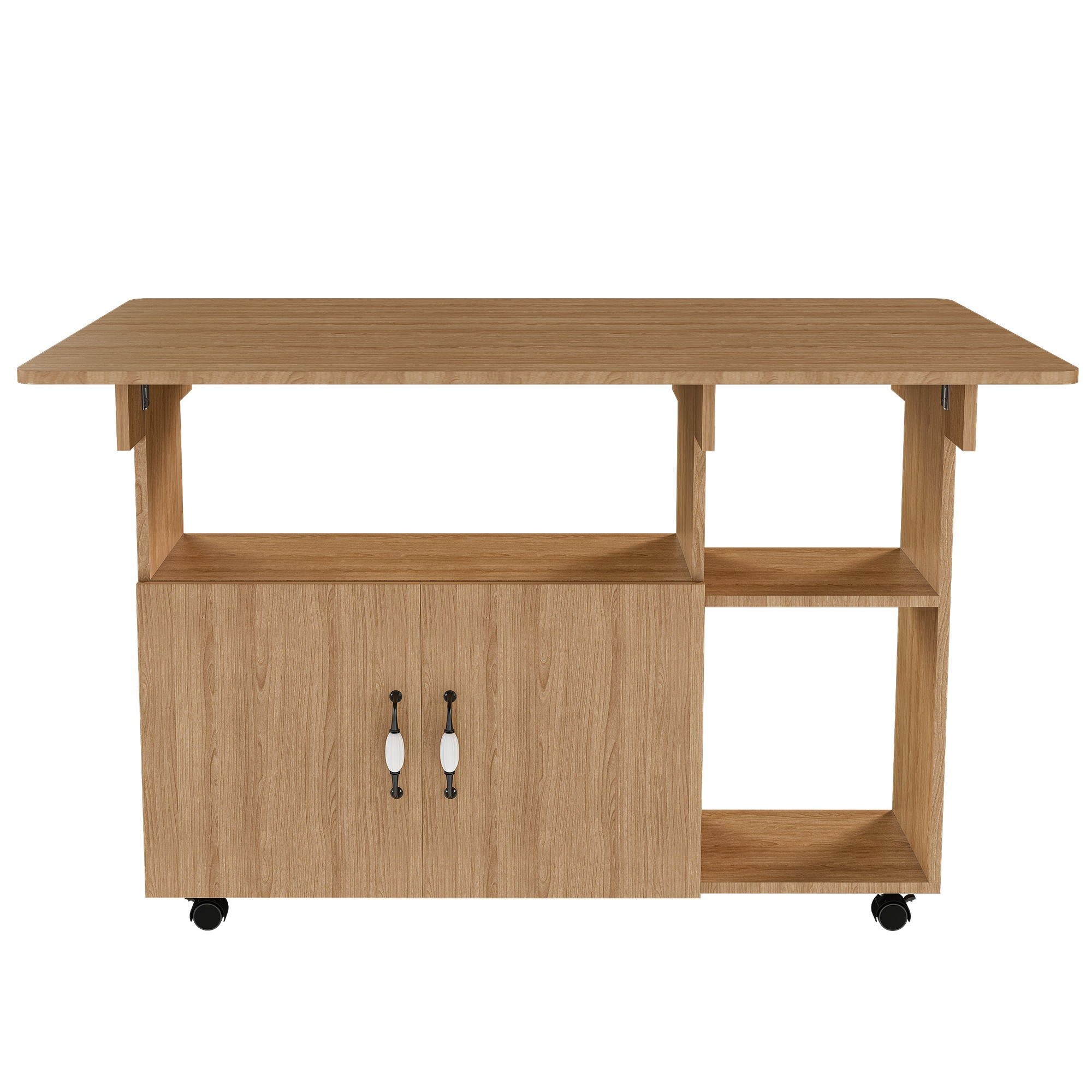Multi Functional Folding Table With Storage Shelves And Wheels