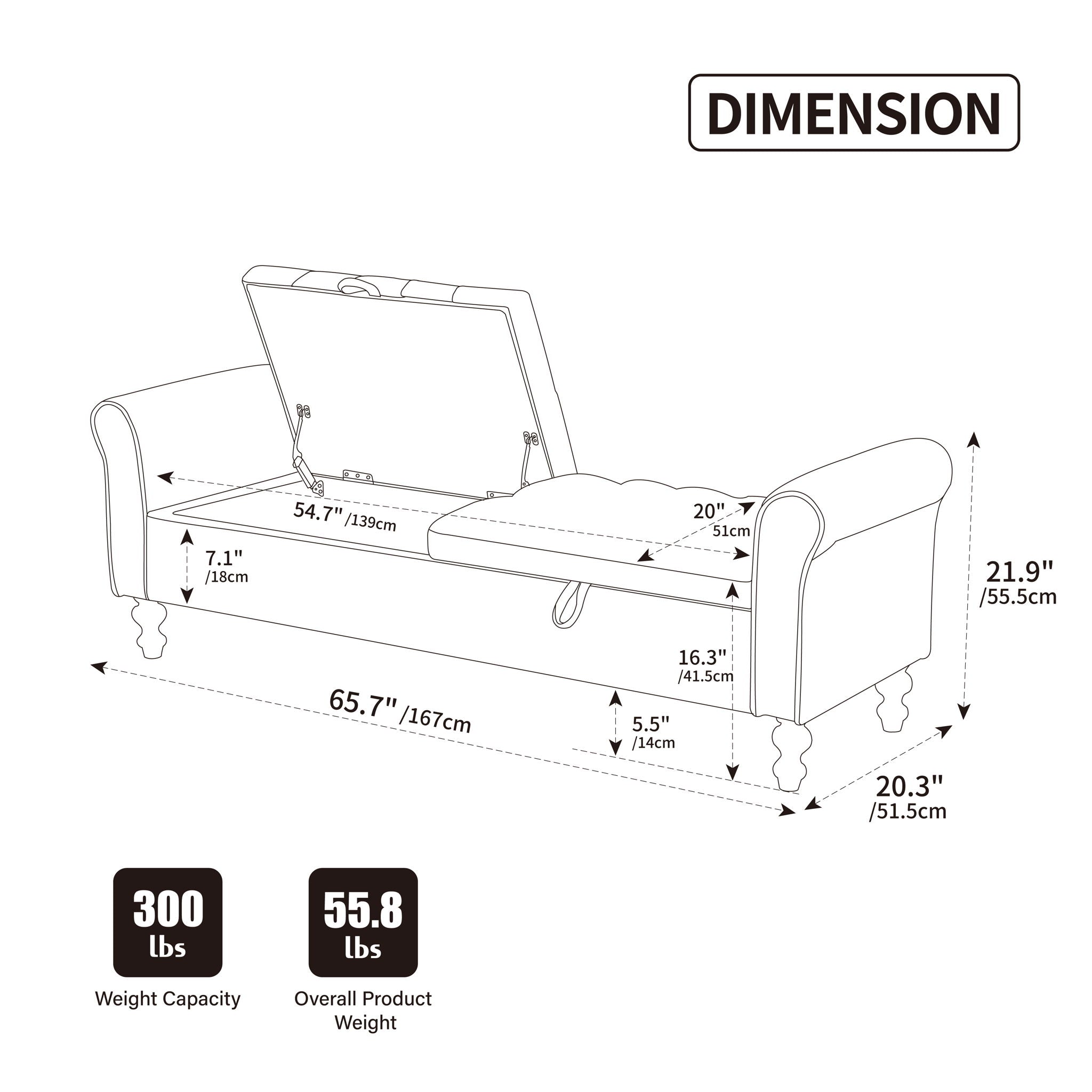 Napped Storage Bench With Rolled Armrest - Griege