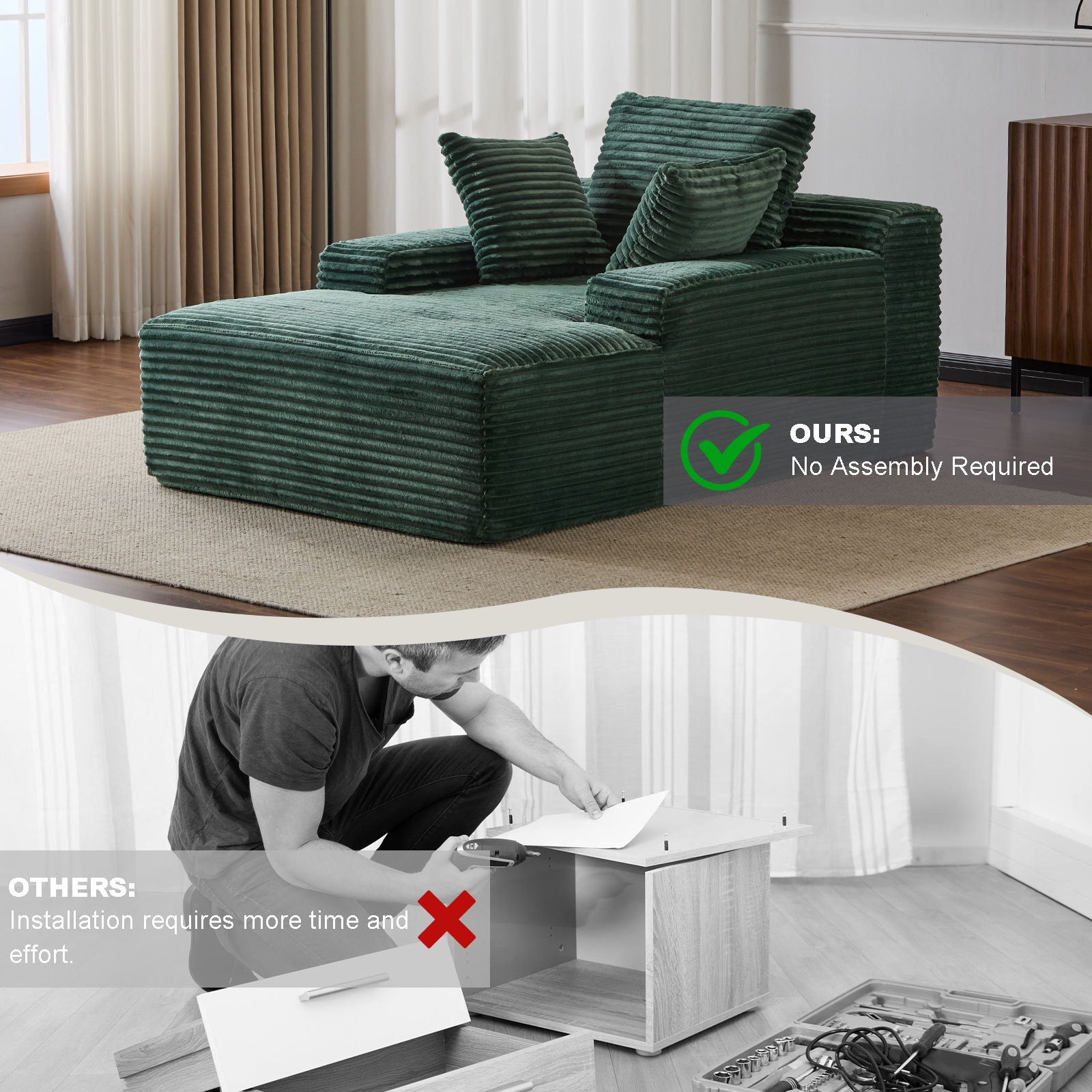 Oversized Chaise Lounge Chair Cozy Cloud Couch With 3 Throw Pillows And Wide Armrest