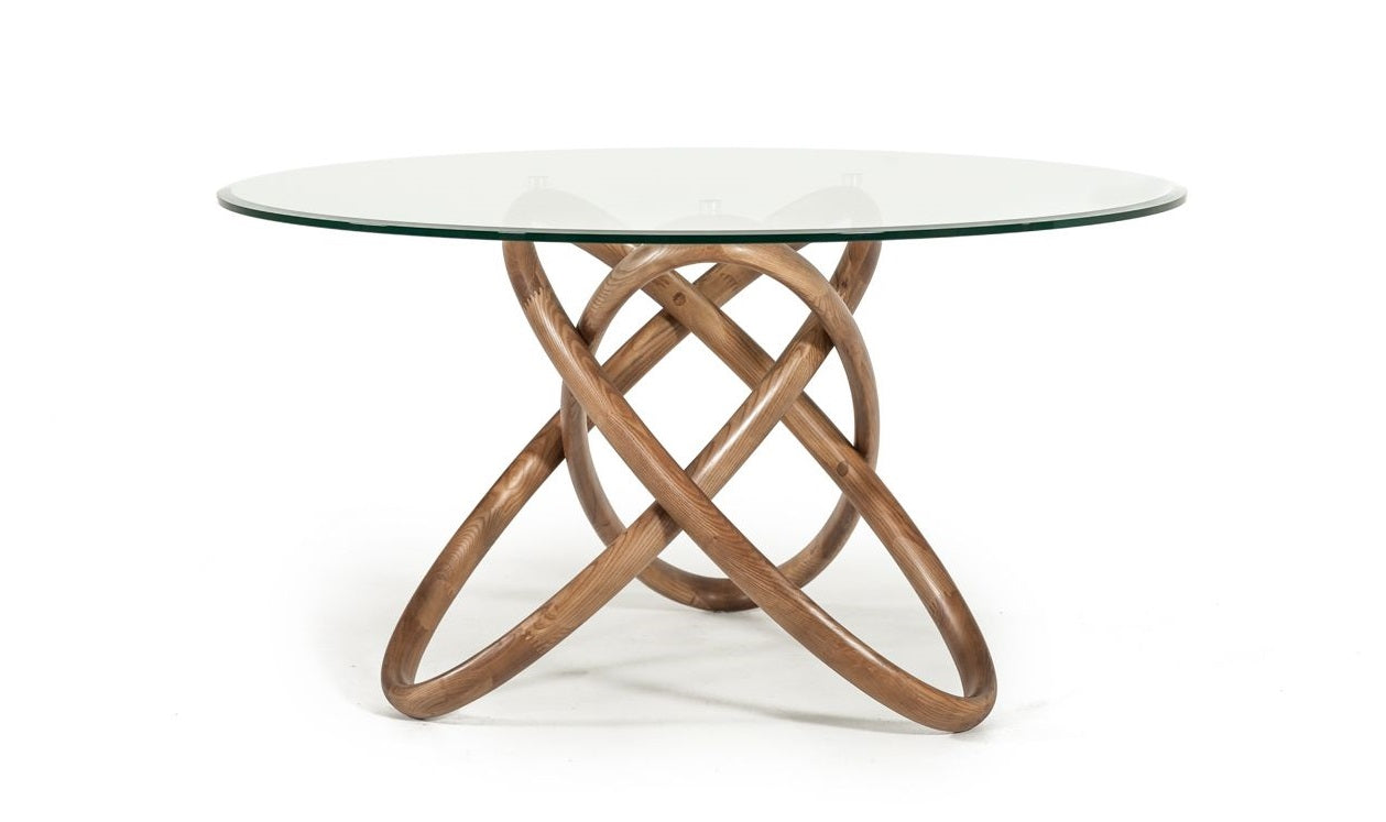 Modrest Mason Modern Round Glass & Walnut Dining Table