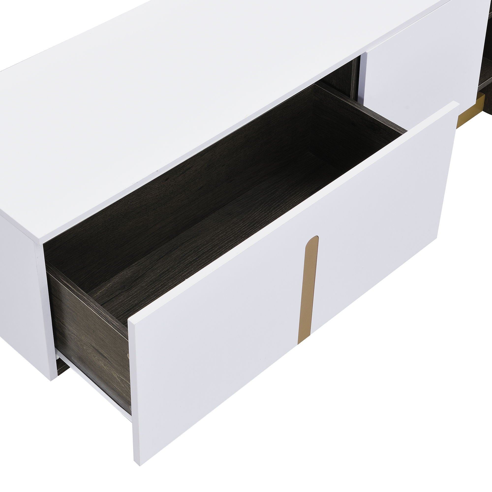 TV Stand With 1 Drawer, 2 Cabinets And Adjustable Shelves