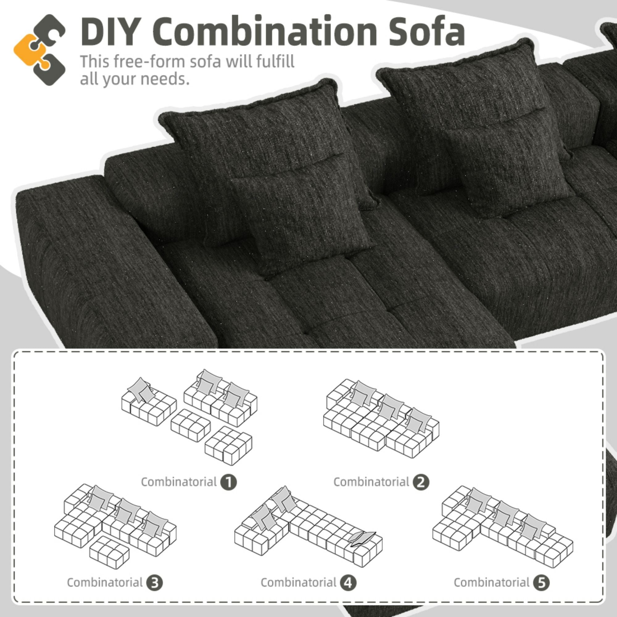 Modern Oversized Diy Combination, Modular Sectional Sofa With Pillows