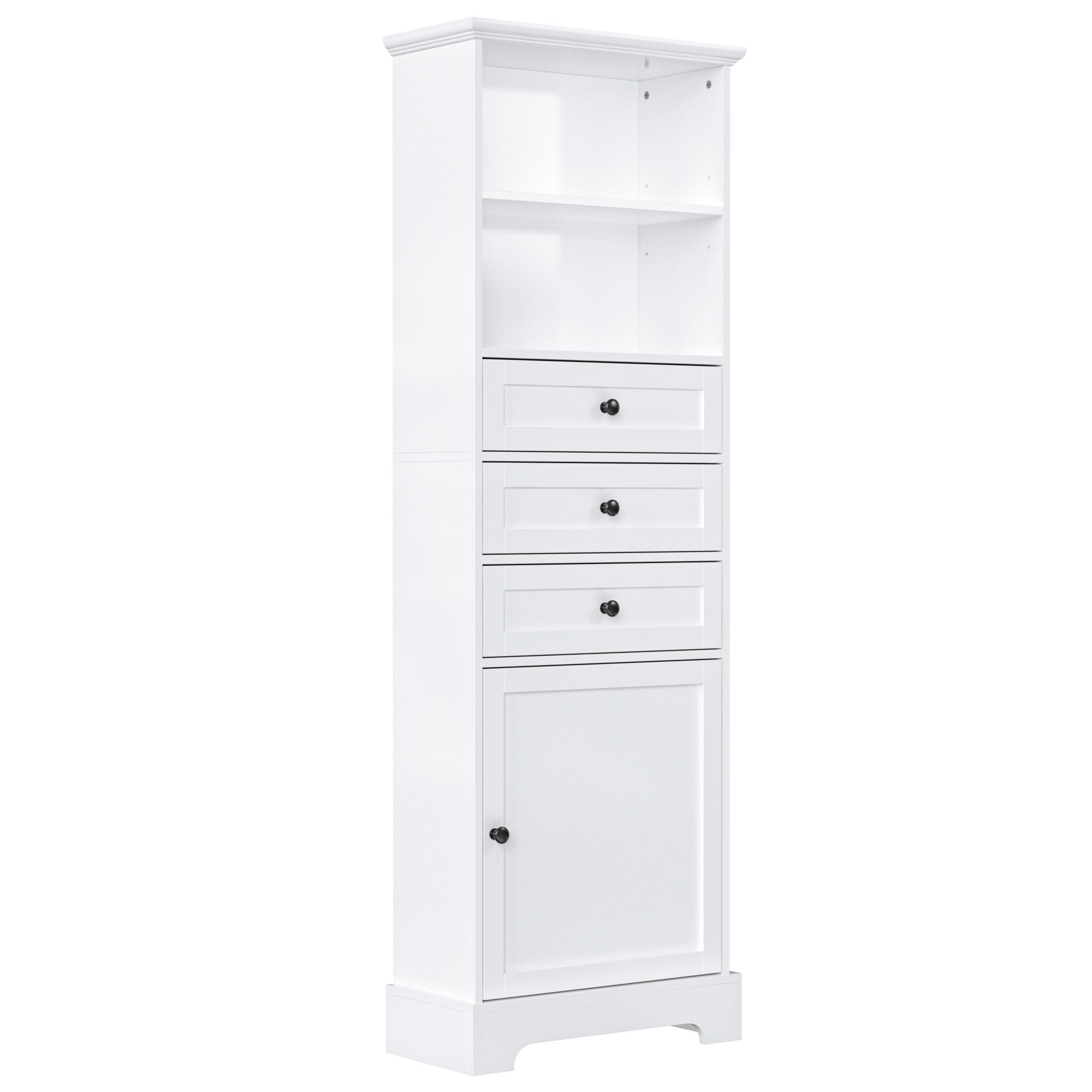 Tall Storage Cabinet With 3 Drawers And Adjustable Shelves For Bathroom