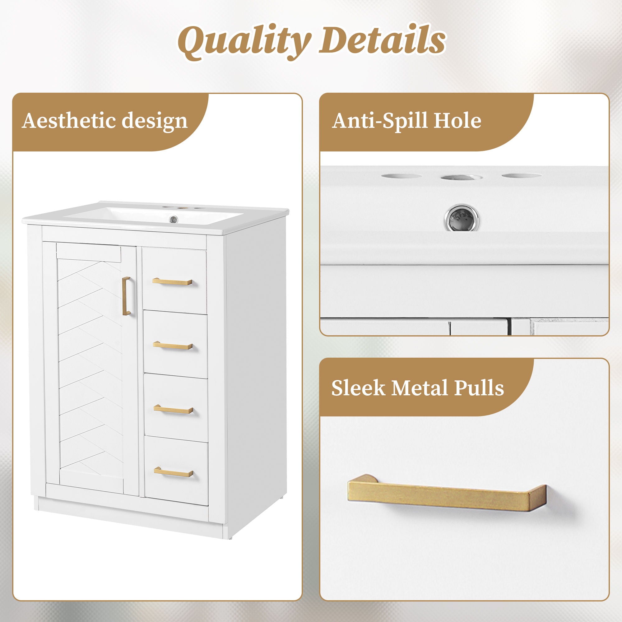 Modern Bathroom Vanity With 1 Door And 3 Drawers