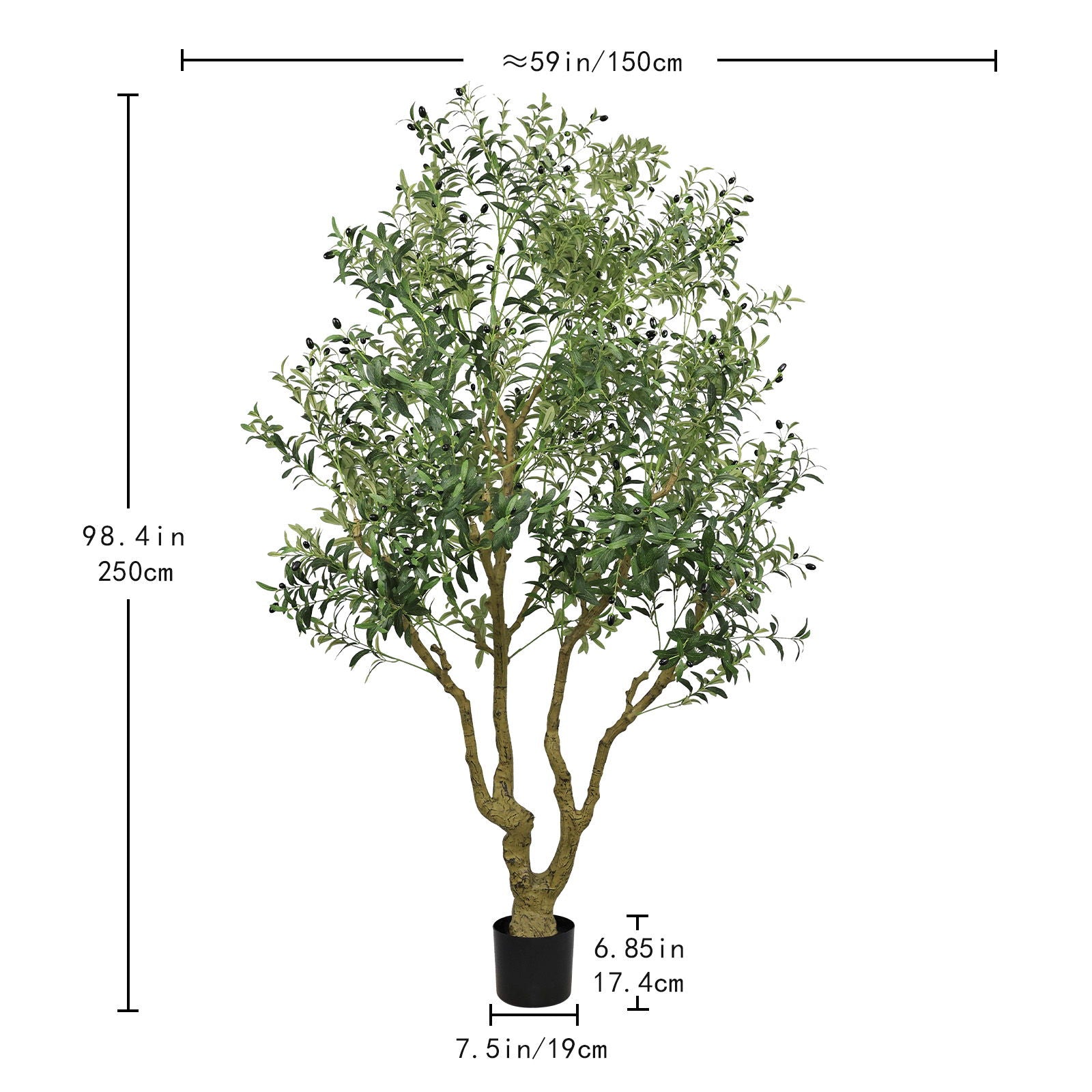 Tall Artificial Olive Tree Large Faux Potted Tree With Natural Trunk And Lifelike Olive Leaves And Fruit - Green