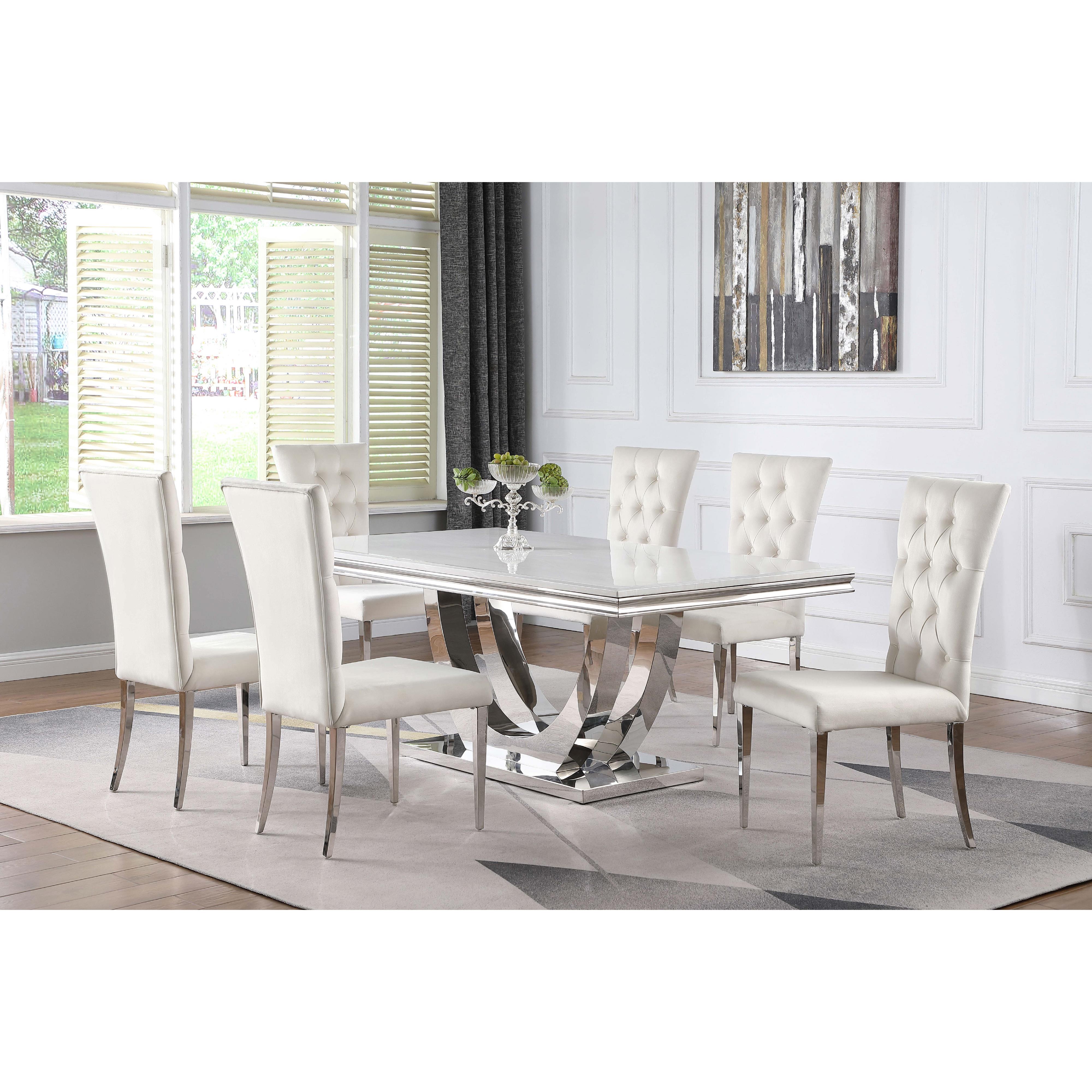 Diamond Modern Furniture COA Kerwin Dining Table with Faux Marble Top and Pedestal Base 111101 IMAGE 5