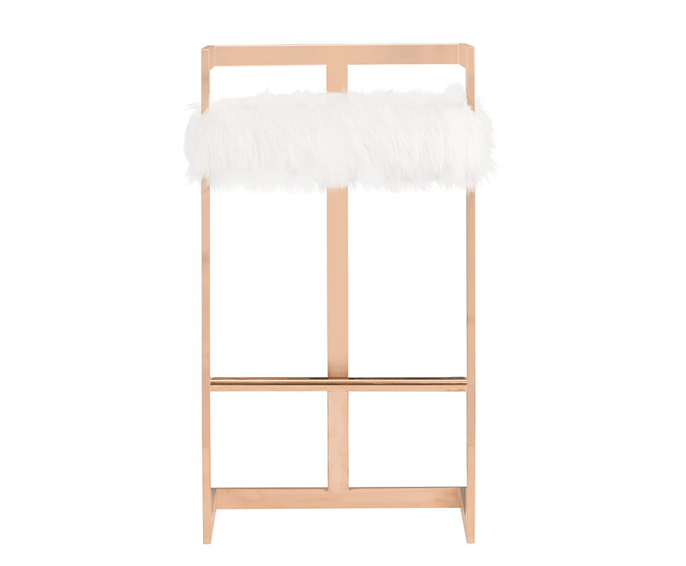 Modrest Halifax Modern White Faux Fur & Rosegold Bar Stool