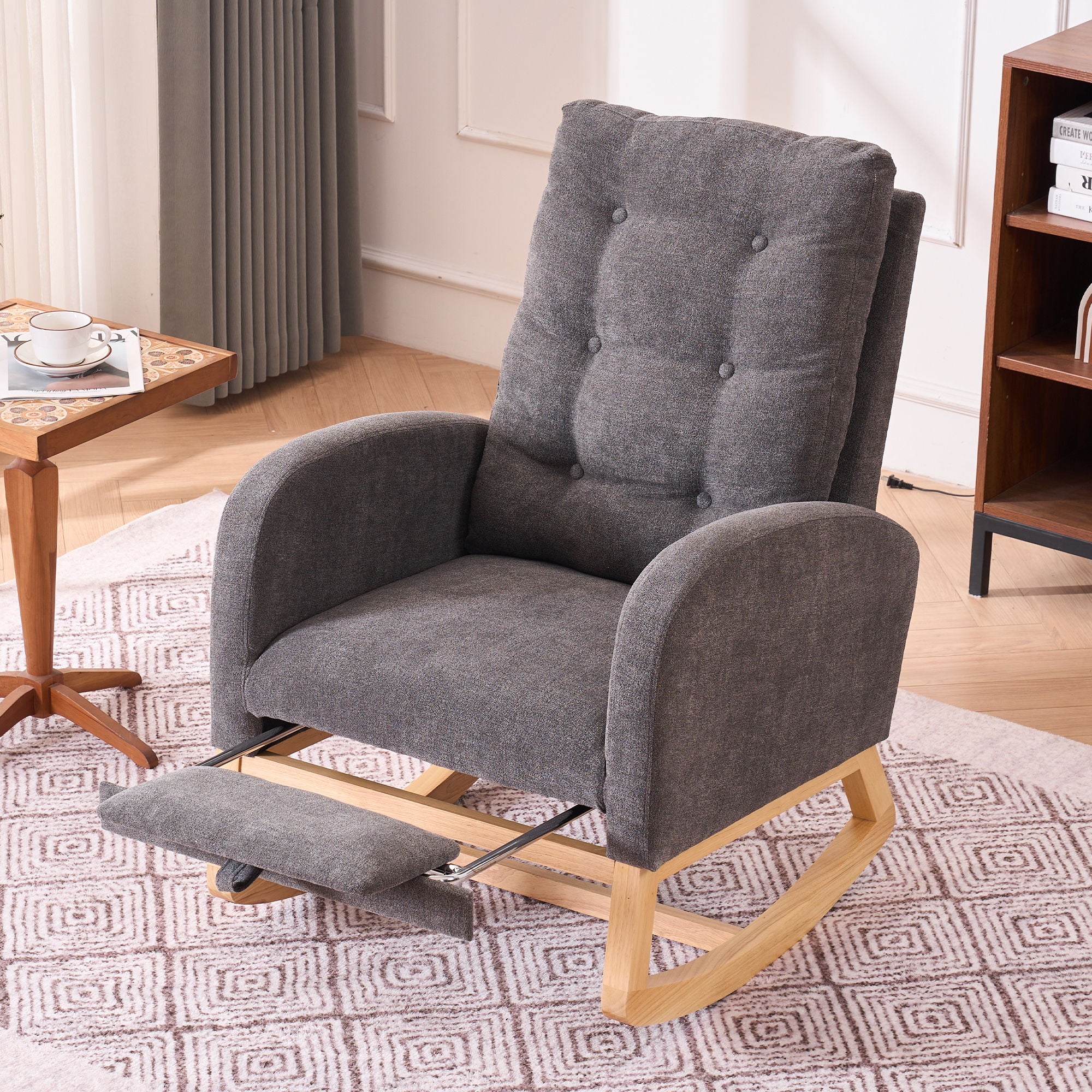 Accent Rocking Chair With Footrest, High Back