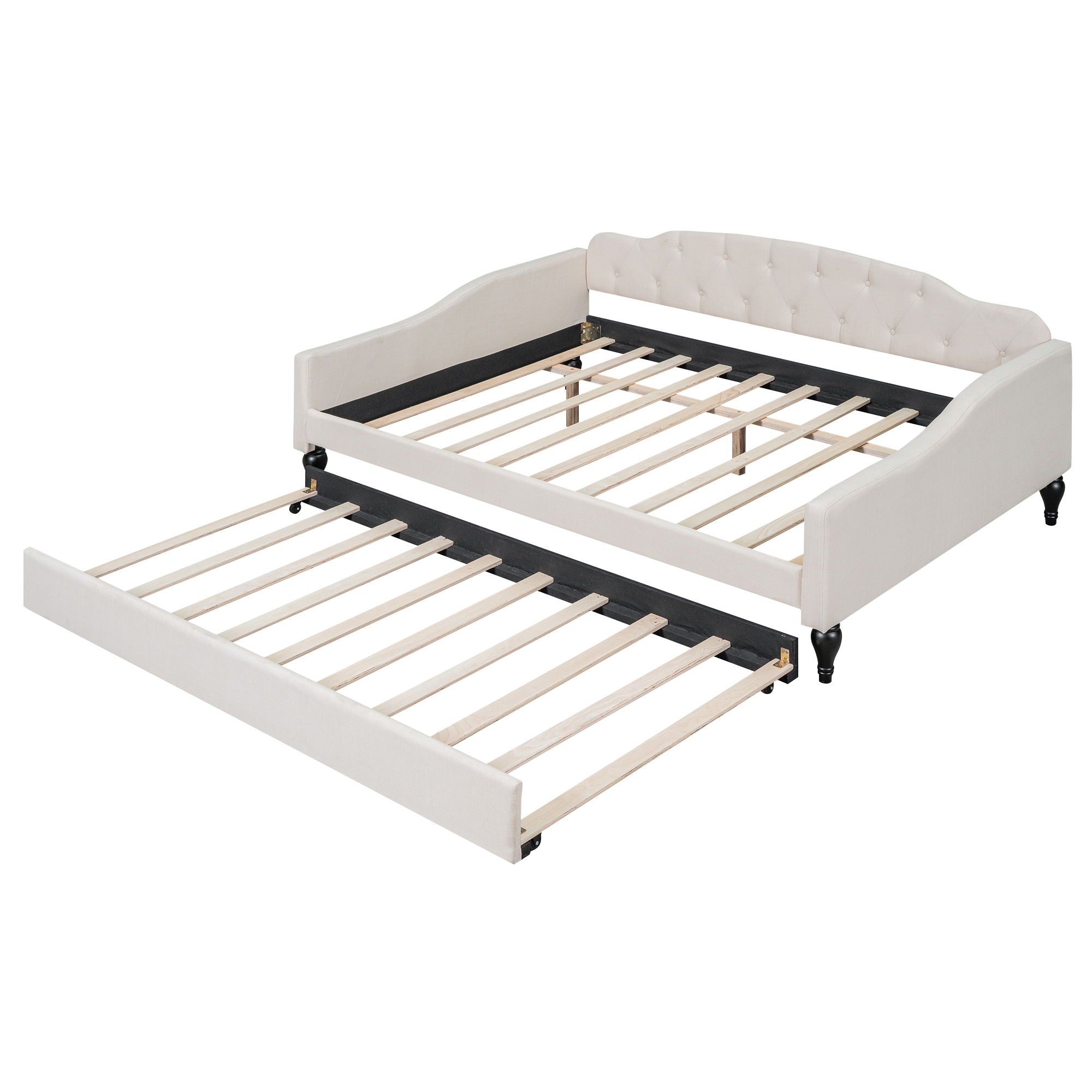 Upholstered Tufted Full Size Daybed With Twin Trundle - Beige